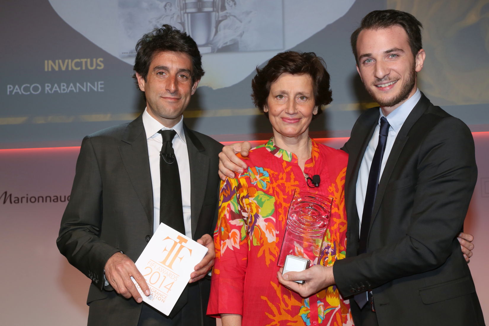 Thomas Misrachi (BFM-TV) et Nathan Hakim, avec Sabine Chabbert (Pour Invictus de Paco Rabanne)